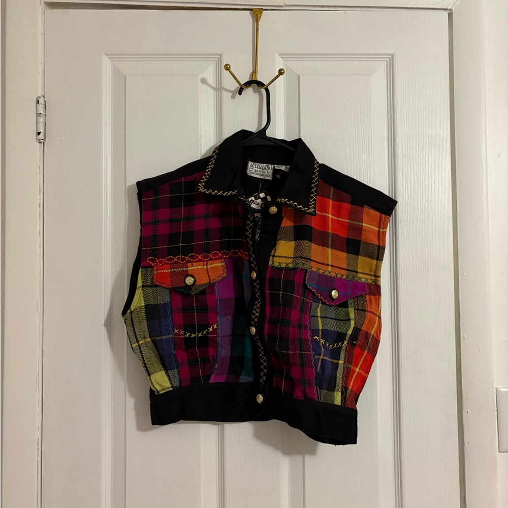 Vintage Multicolor Plaid Cropped Vest - Bold Patchwork Style